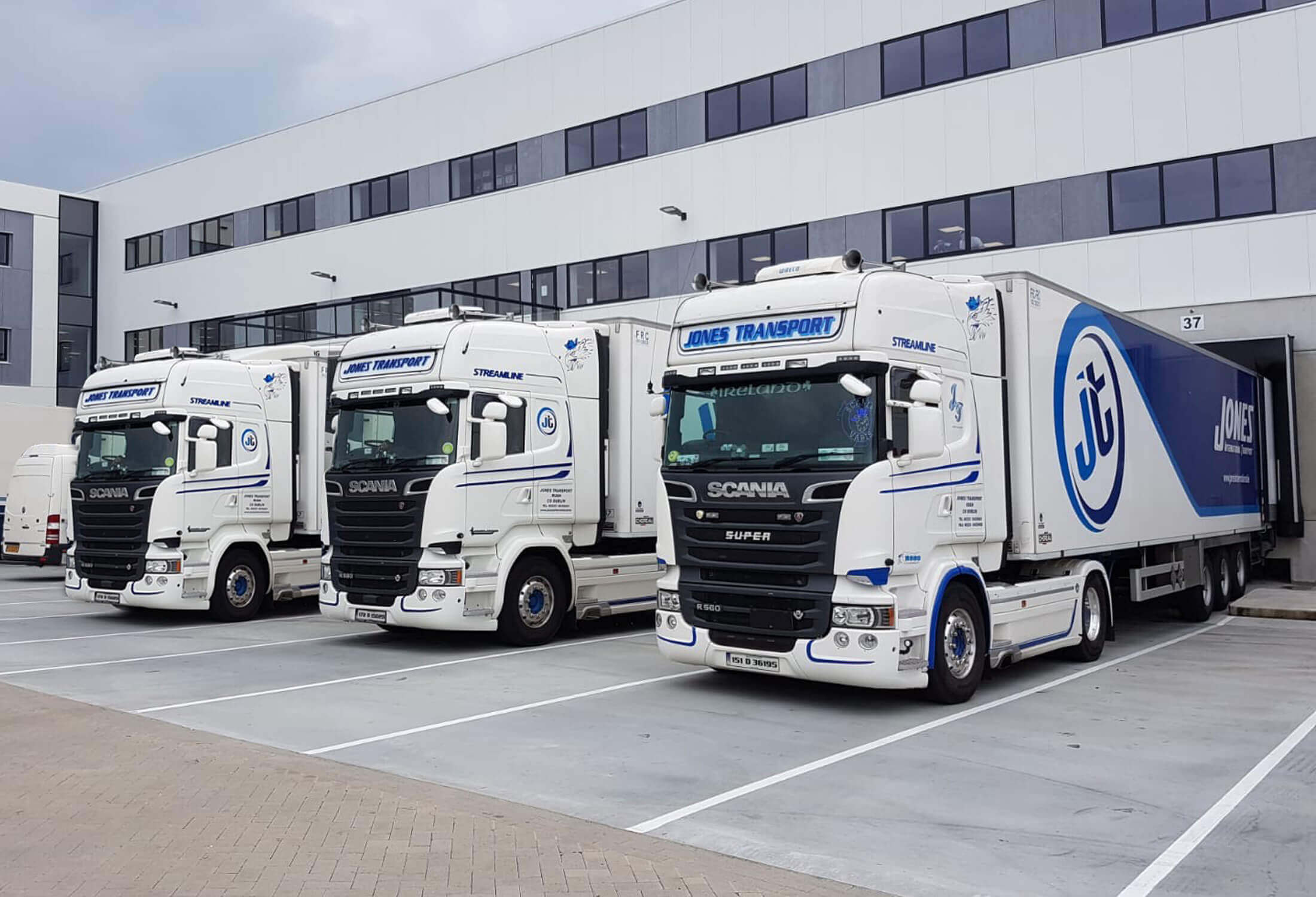 Jones International Transport trucks at their depot in Rush, Dublin